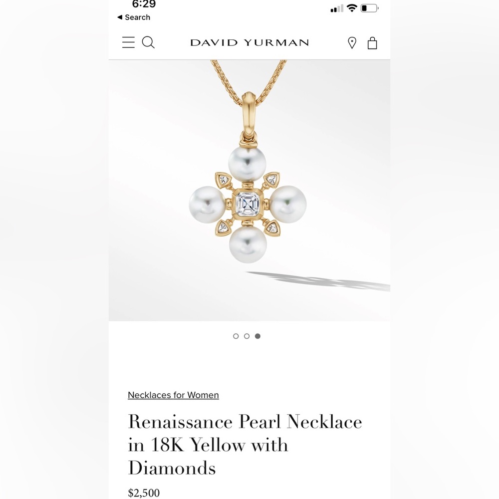 David Yurman 18k gold pearl and diamond necklace